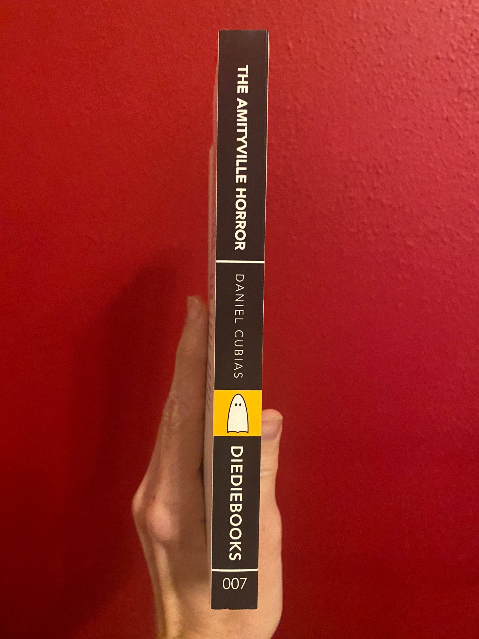 Side view of book cover for The Amityville Horror by Daniel Cubias