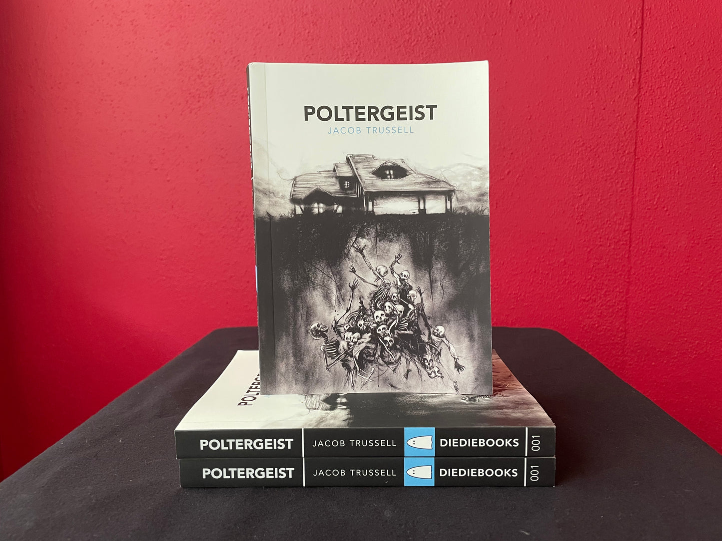 Image of Poltergeist book by Jacob Trussell atop a stack of two other copies